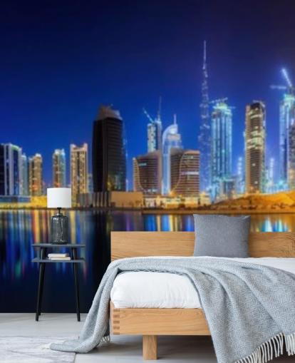 blauw getint dubai city behang