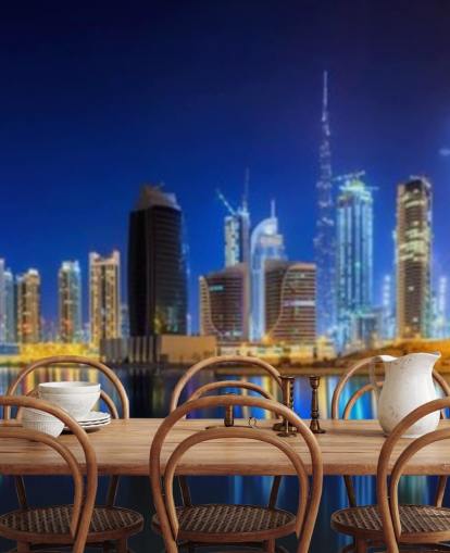 blå tonet dubai city tapet