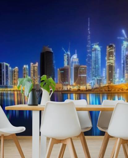 blå tonet dubai city tapet