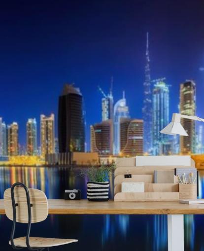 blau getönte Dubai City Tapete