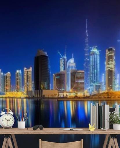 papel pintado de ciudad de dubai en tonos azules