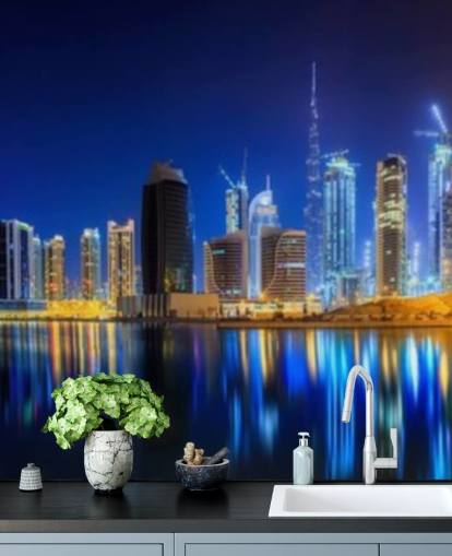 blå tonet dubai city tapet