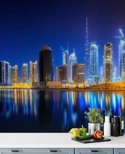 blau getönte Dubai City Tapete