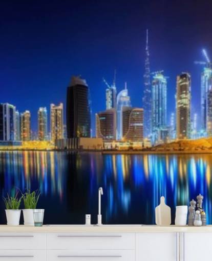 blå tonet dubai city tapet