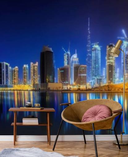 blau getönte Dubai City Tapete