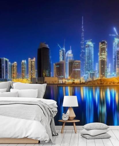 papel pintado de ciudad de dubai en tonos azules