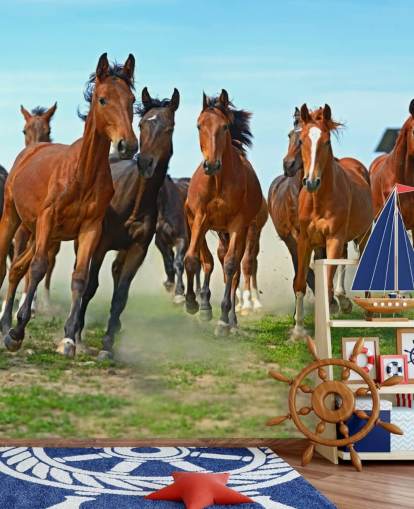 Brown Horses Running Together Mural