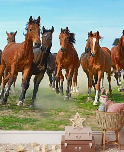 Brown Horses Running Together Mural