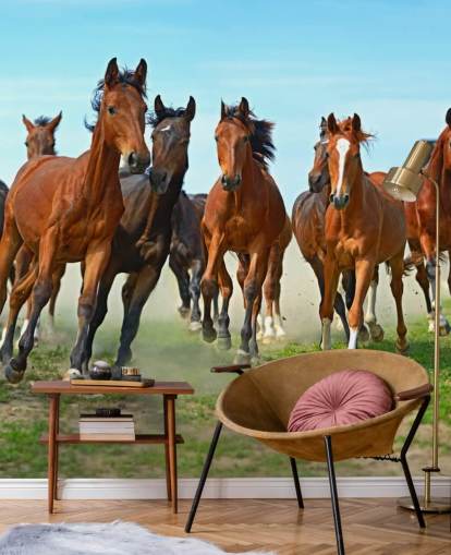 Brown Horses Running Together Mural Brown Horses Running Together Mural