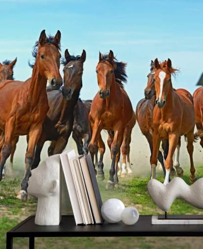 Brown Horses Running Together Mural