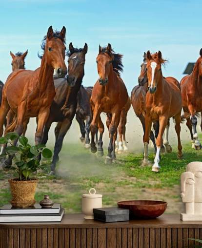 Brown Horses Running Together Mural