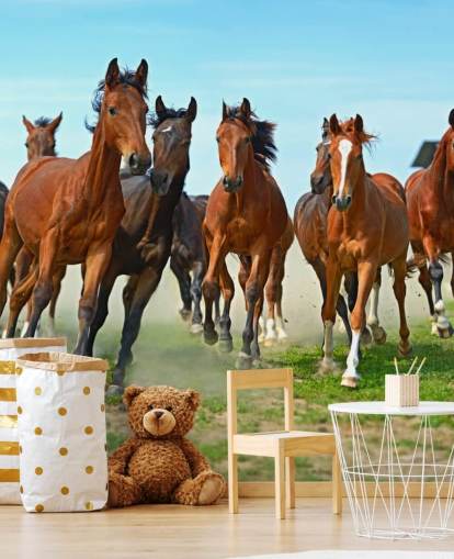 Brown Horses Running Together Mural