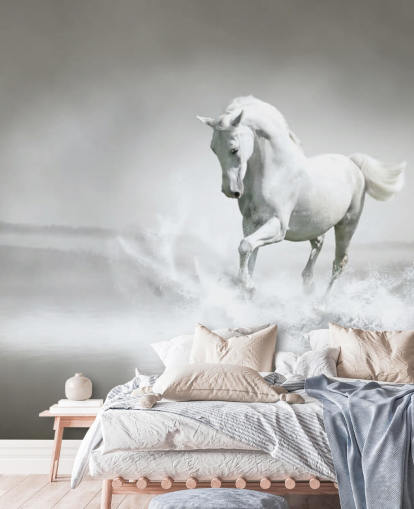 Black and White Horse on Beach Wallpaper