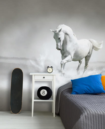 Black and White Horse on Beach Wallpaper