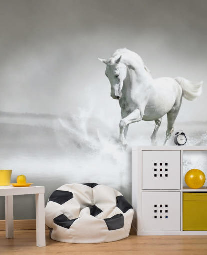 Black and White Horse on Beach Wallpaper