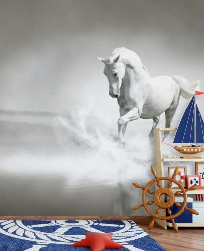 Black and White Horse on Beach Wallpaper