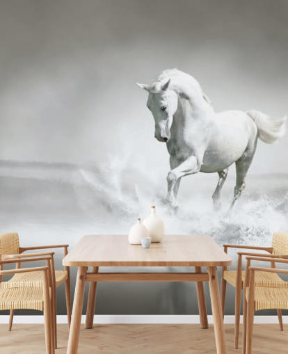 Black and White Horse on Beach Wallpaper