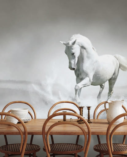 Papel pintado Caballo blanco y negro en la playa