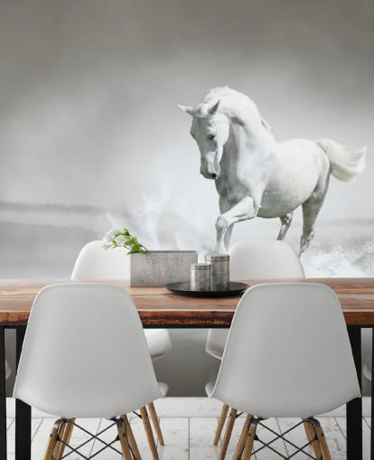 Svart och vit häst på stranden Bakgrund