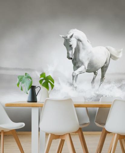 Black and White Horse on Beach Wallpaper