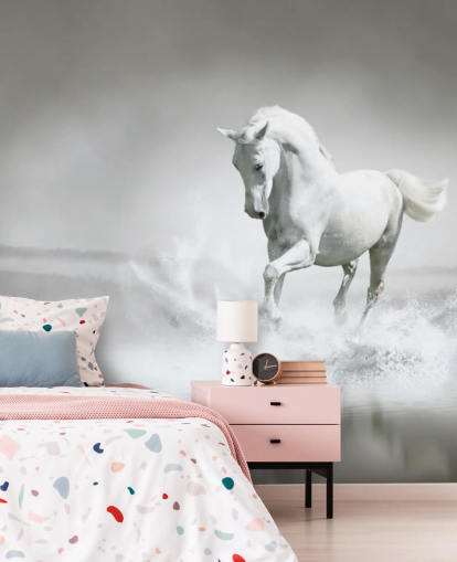 Black and White Horse on Beach Wallpaper