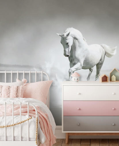 Black and White Horse on Beach Wallpaper