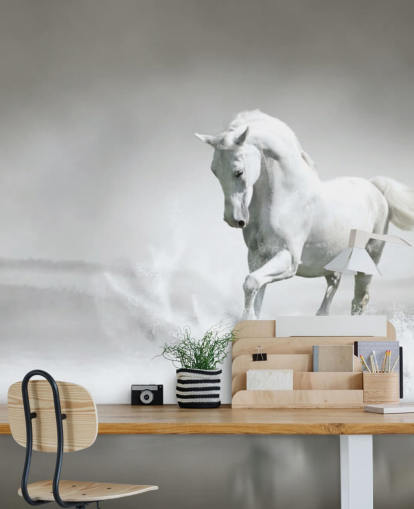 Papel pintado Caballo blanco y negro en la playa