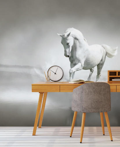 Black and White Horse on Beach Wallpaper