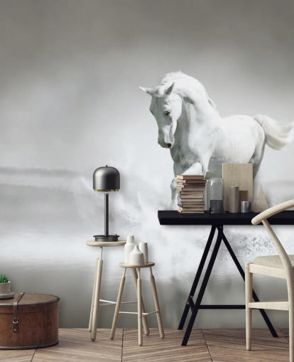 zwart-wit paard op strandbehang