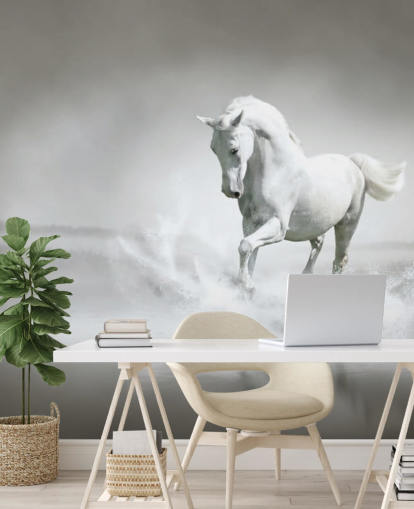 Black and White Horse on Beach Wallpaper