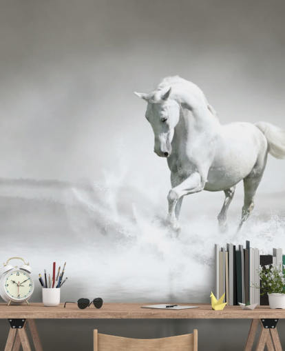 Black and White Horse on Beach Wallpaper