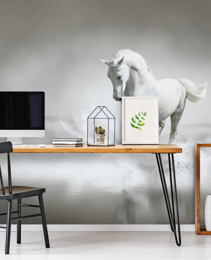 Black and White Horse on Beach Wallpaper