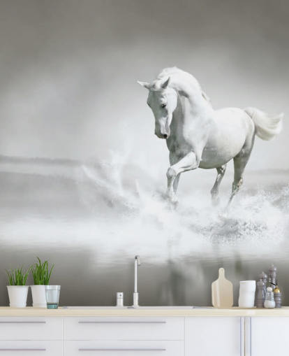 zwart-wit paard op strandbehang