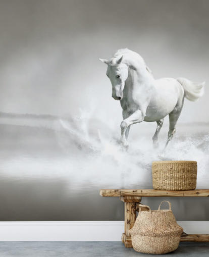 Black and White Horse on Beach Wallpaper