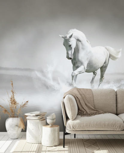 Schwarz-Weiß-Pferd am Strand Wallpaper