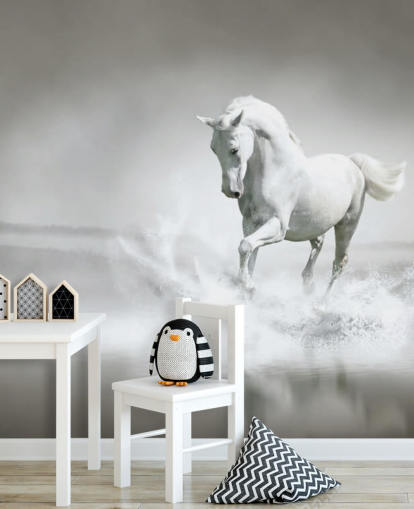 Black and White Horse on Beach Wallpaper Black and White Horse on Beach Wallpaper