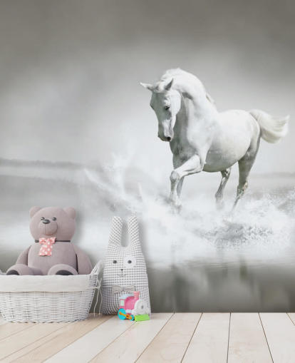 Schwarz-Weiß-Pferd am Strand Wallpaper