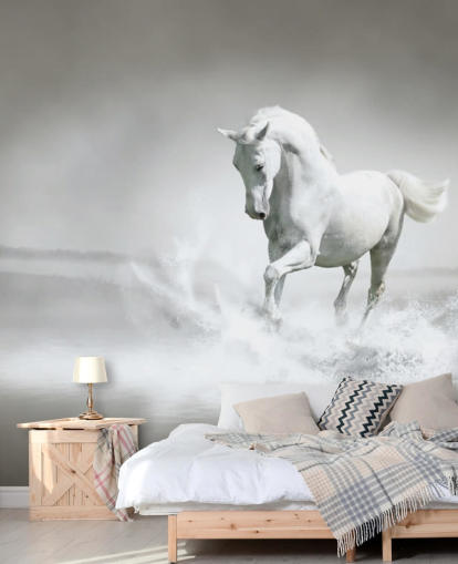 Schwarz-Weiß-Pferd am Strand Wallpaper Schwarz-Weiß-Pferd am Strand Wallpaper