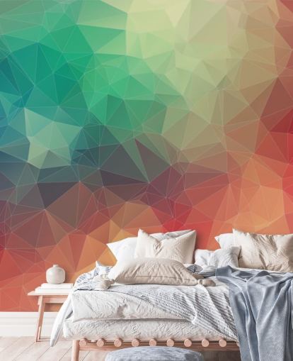 regenboog aanpasbaar geometrisch behang genaamd Abstract 2D Geometric voor slaapkamers en kantoren 