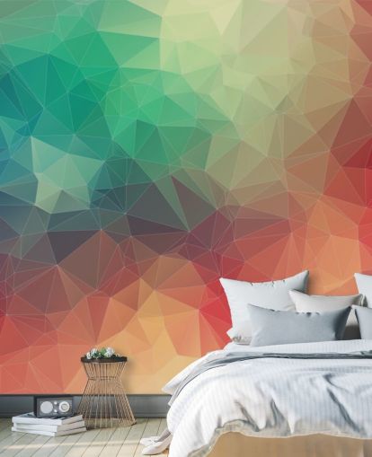 papel de parede geométrico personalizável de arco-íris chamado Abstract 2D Geometric para quartos e escritórios 