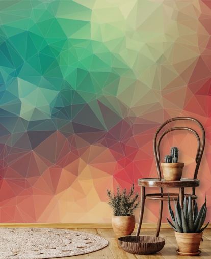 anpassbare geometrische Regenbogen-Tapete namens Abstract 2D Geometric für Schlafzimmer und Büros 