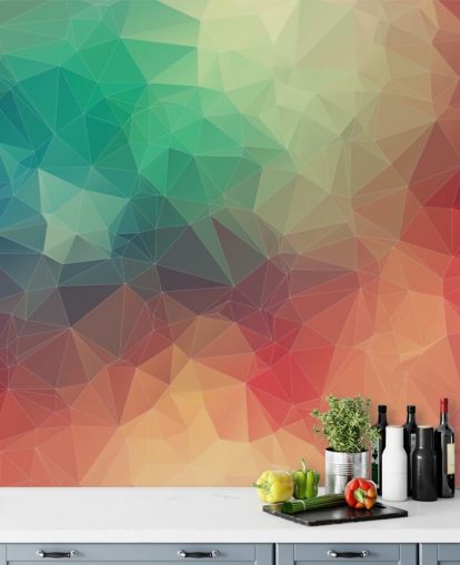 papel de parede geométrico personalizável de arco-íris chamado Abstract 2D Geometric para quartos e escritórios 