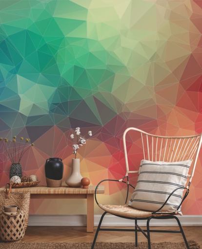rainbow customizable geometric wallpaper called Abstract 2D Geometric for bedrooms and offices 