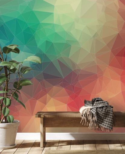 sateenkaaren muokattava geometrinen taustakuva nimeltä Abstract 2D Geometric makuuhuoneisiin ja toimistoihin 