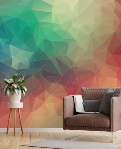 rainbow customizable geometric wallpaper called Abstract 2D Geometric for bedrooms and offices 