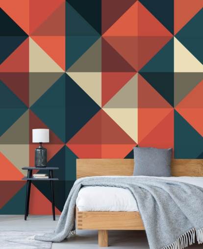 Papel pintado geométrico ápice azul y rojo