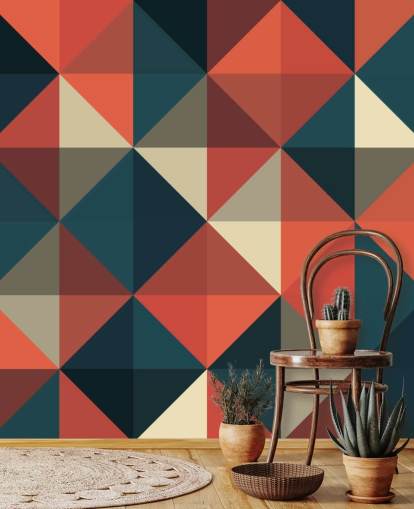 Papel de parede geométrico azul e vermelho Apex