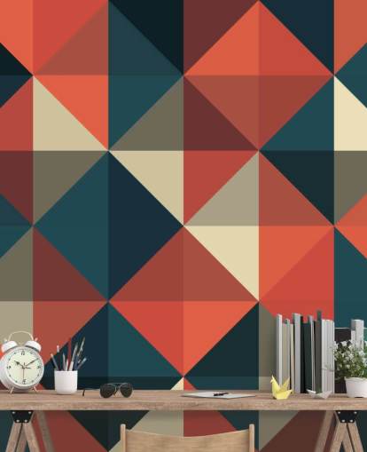 Papel pintado geométrico ápice azul y rojo