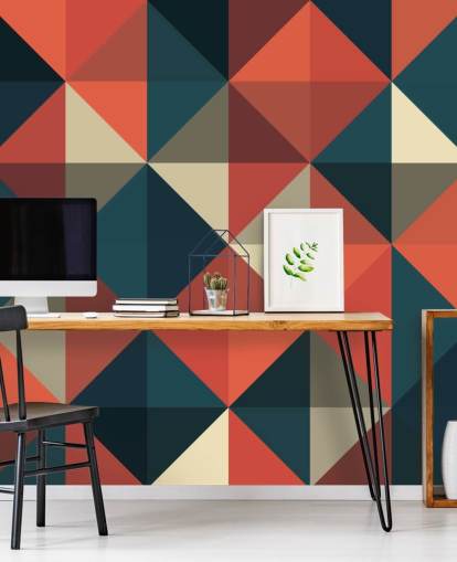 Papel pintado geométrico ápice azul y rojo