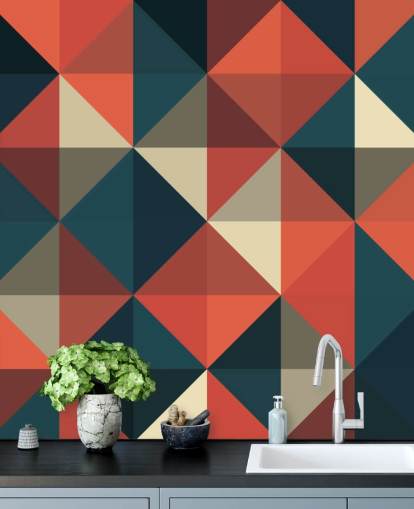 Papel de parede geométrico azul e vermelho Apex